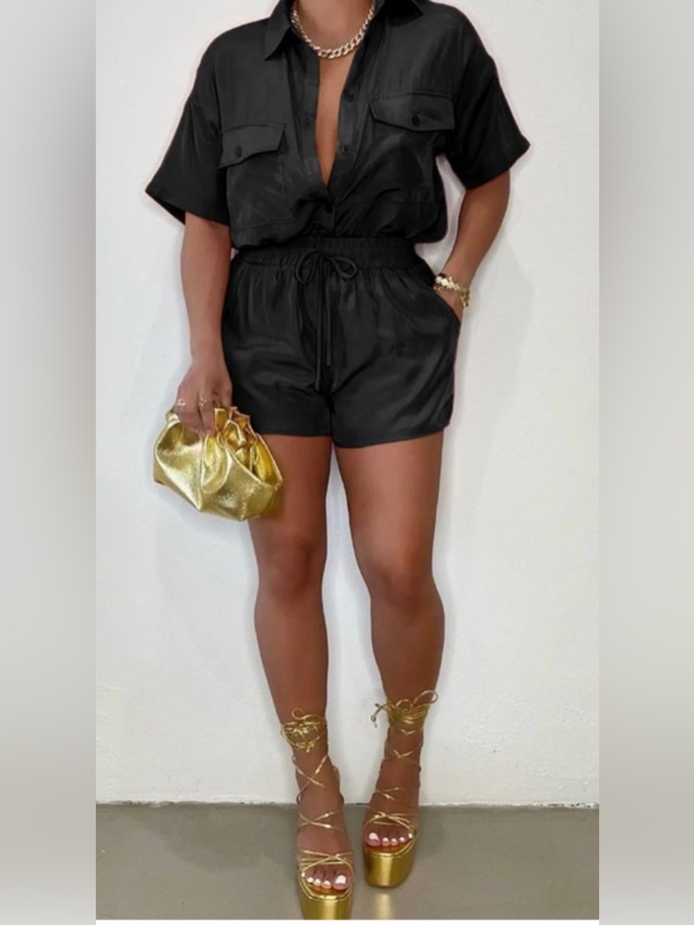 Black Drawstring Waist Women’s Shorts